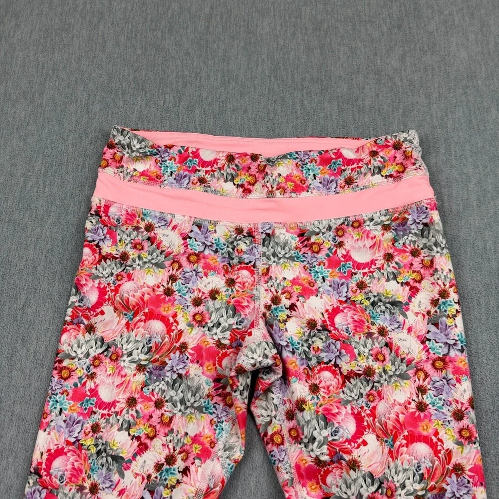 Lululemon Womens Leggings 6 Pink Flowabunga Mini Crop II Run Inspire 22" Yoga - Picture 2 of 14